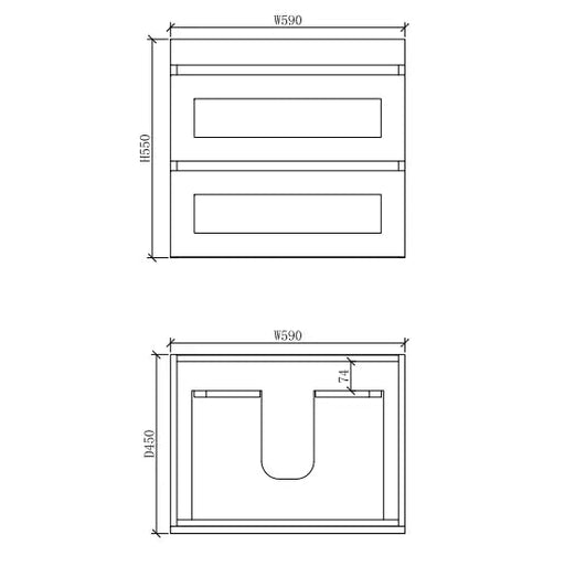 ABS Riva - Riva Hawaii Wall Hung Vanity 600mm - Matt White - Aqualux Bathrooms