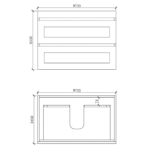 ABS Riva - Riva Hawaii Wall Hung Vanity 750mm - Matt White - Aqualux Bathrooms