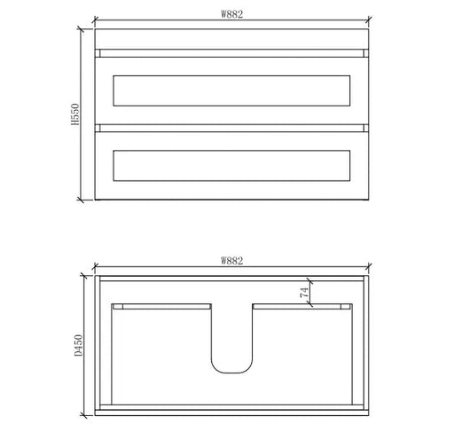 ABS Riva - Riva Hawaii Wall Hung Vanity 750mm - Matt White - Aqualux Bathrooms
