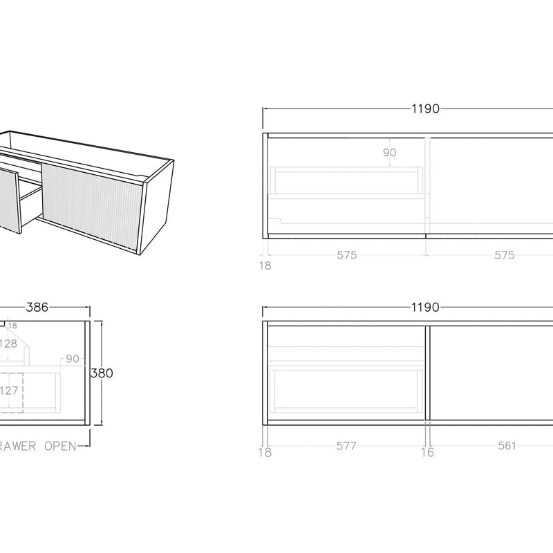 Bellevue Wall Hung Ensuite Vanity 1200 (Coastal Oak) - Aqualux Bathrooms- Poseidon