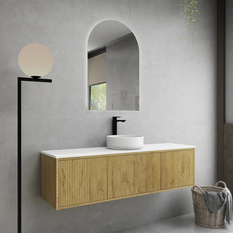 Bellevue Wall Hung Ensuite Vanity 1500 (Prime Oak/Single Bowl) - Aqualux Bathrooms- Poseidon