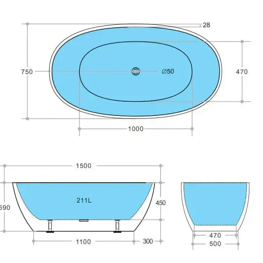 Stella Freestanding - Non Overflow Bathtub - Matte black inside and otuside - Aqualux Bathrooms- Poseidon