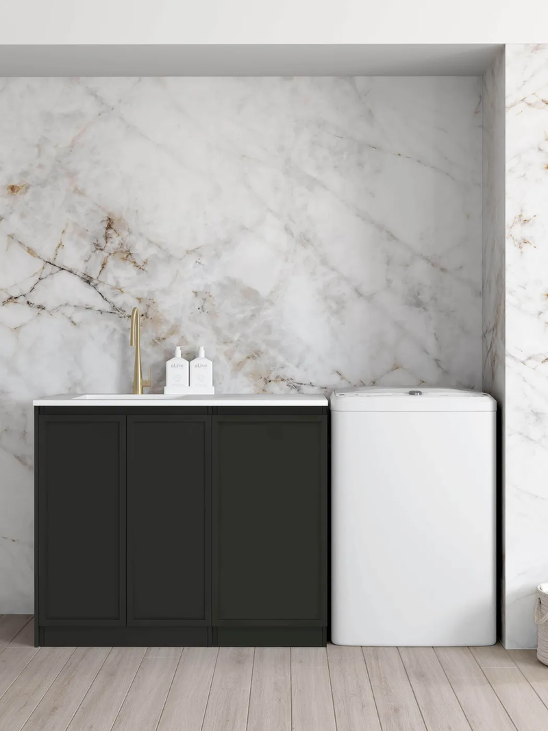 OTTI HAMPSHIRE MATTE BLACK 1060MM BASE LAUNDRY CABINET WITH STONE TOP & SINK