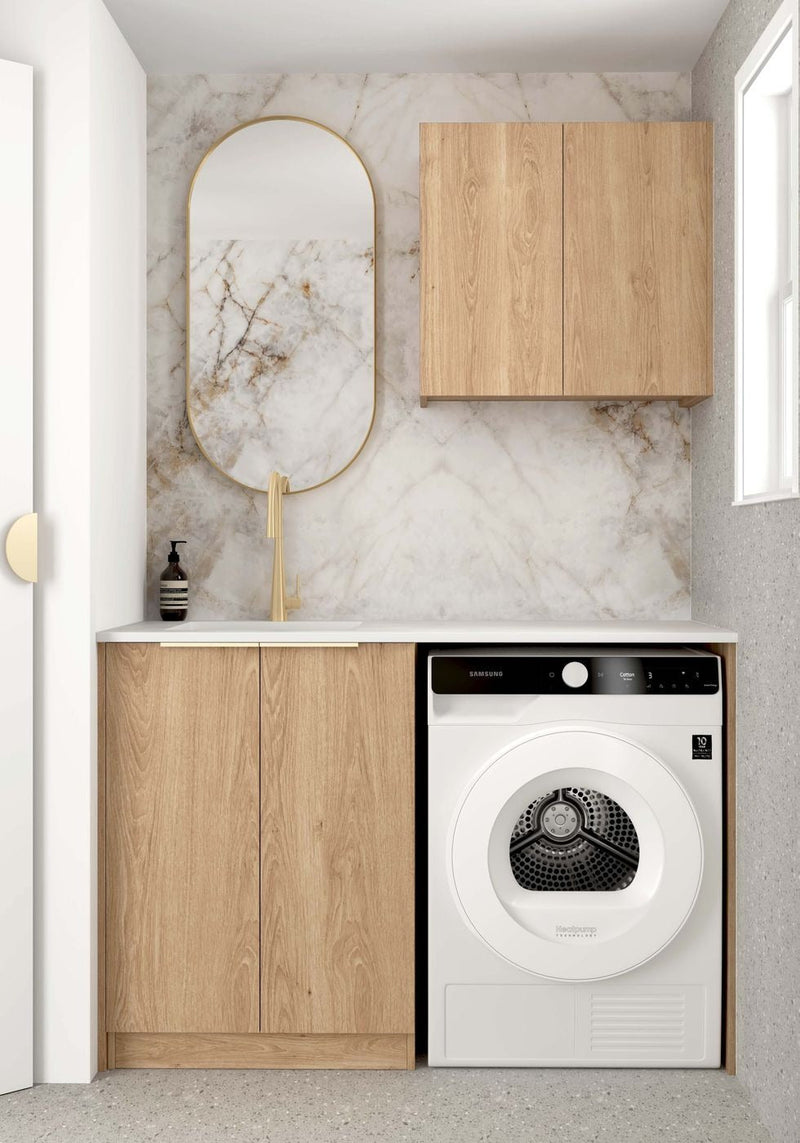 OTTI BYRON NATURAL OAK 1300MM LAUNDRY AND WALL CABINET WITH STONE TOP & SINK (PACKAGE-A)