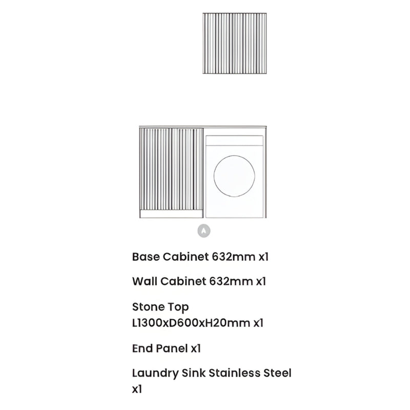 OTTI HAVANA WOODLAND OAK FLUTED 1305MM LAUNDRY AND WALL CABINET WITH STONE TOP & SINK (PACKAGE-A)