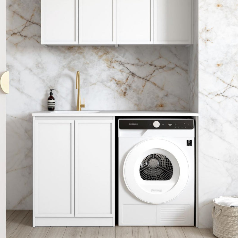 OTTI HAMPSHIRE MATTE WHITE 1300MM LAUNDRY AND WALL CABINET WITH STONE TOP & SINK (PACKAGE-B)