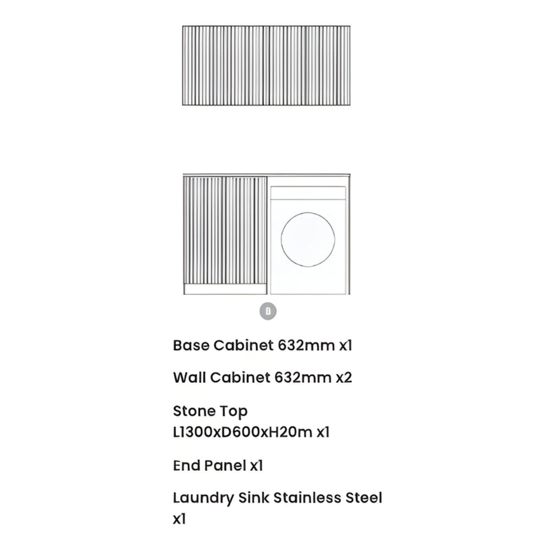 OTTI HAVANA WOODLAND OAK FLUTED 1305MM LAUNDRY AND WALL CABINET WITH STONE TOP & SINK (PACKAGE-B)