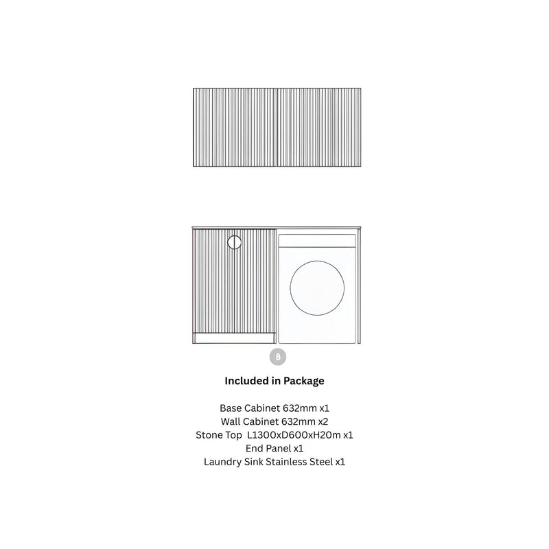 OTTI MARLO MATTE BLACK 1300MM LAUNDRY AND WALL CABINET WITH STONE TOP & SINK (PACKAGE-B)