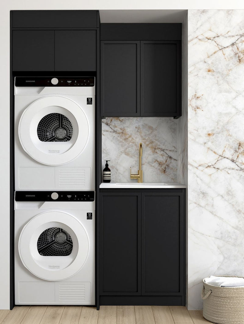 OTTI HAMPSHIRE MATTE BLACK 1300MM LAUNDRY AND WALL CABINET WITH STONE TOP & SINK (PACKAGE-C)
