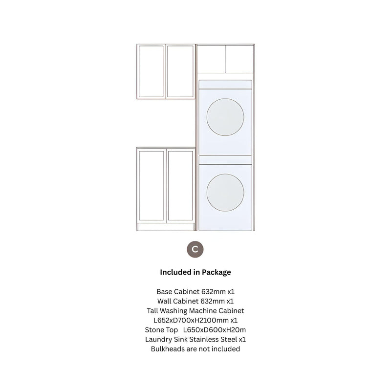 OTTI HAMPSHIRE MATTE WHITE 1300MM LAUNDRY AND WALL CABINET WITH STONE TOP & SINK (PACKAGE-C)