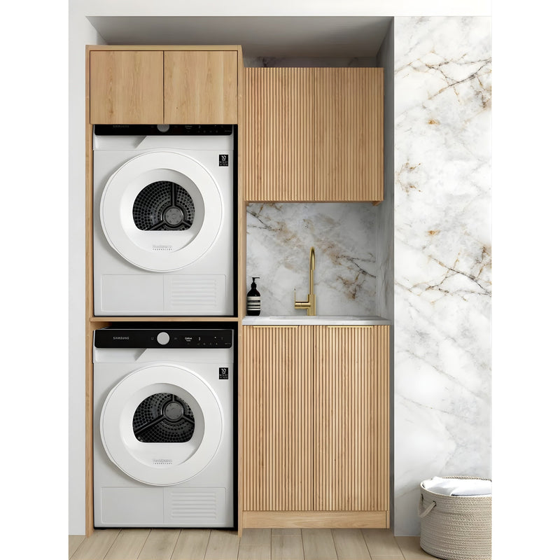 OTTI HAVANA WOODLAND OAK FLUTED 1305MM LAUNDRY AND WALL CABINET WITH STONE TOP & SINK (PACKAGE-C)
