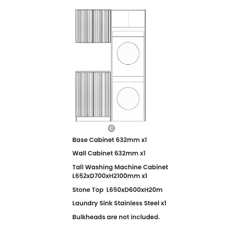 OTTI HAVANA WOODLAND OAK FLUTED 1305MM LAUNDRY AND WALL CABINET WITH STONE TOP & SINK (PACKAGE-C)