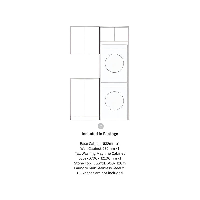OTTI NOOSA MATTE WHITE 1300MM LAUNDRY AND WALL CABINET WITH STONE TOP & SINK (PACKAGE-C)