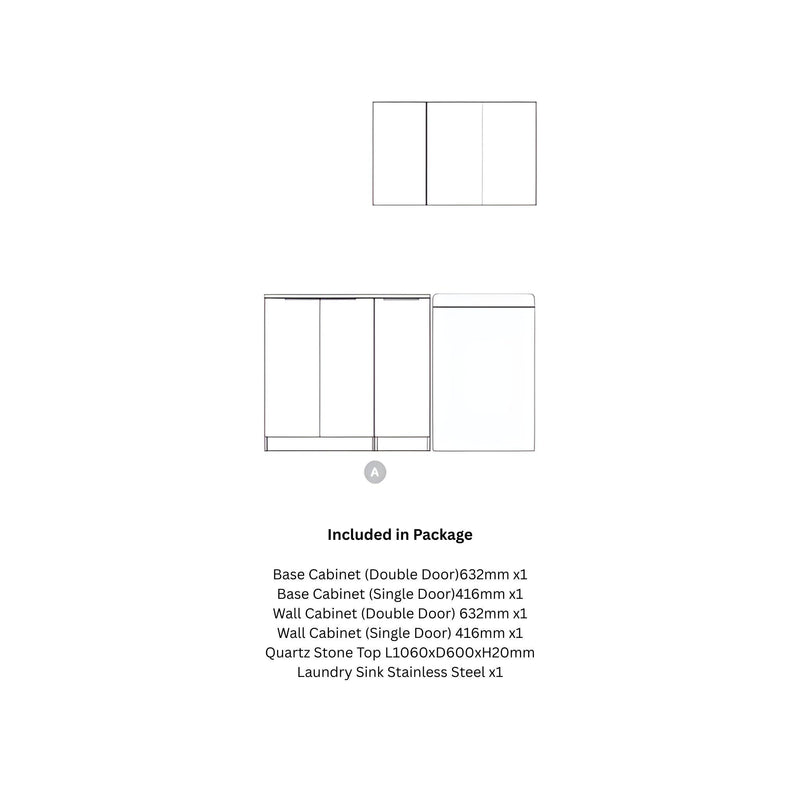 OTTI NOOSA MATTE WHITE 1715MM LAUNDRY AND WALL CABINET WITH STONE TOP & SINK (PACKAGE-A)