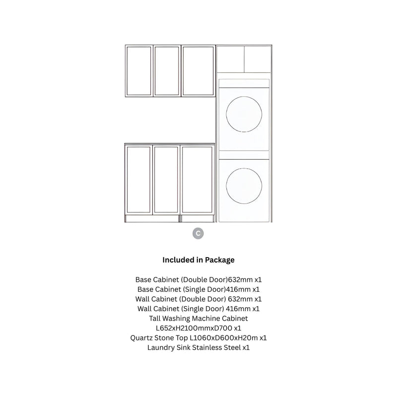 OTTI HAMPSHIRE MATTE BLACK 1715MM LAUNDRY AND WALL CABINET WITH STONE TOP & SINK (PACKAGE-C)