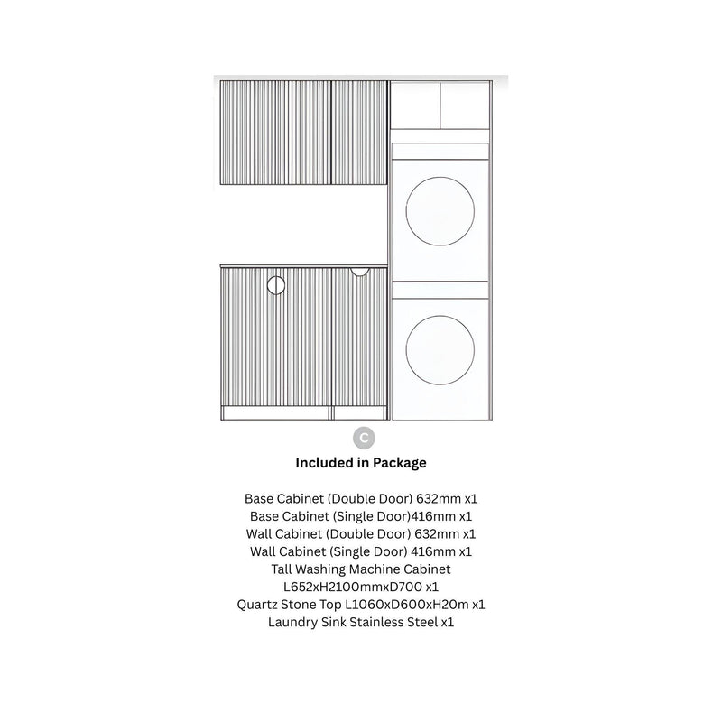 OTTI MARLO MATTE BLACK 1715MM LAUNDRY AND WALL CABINET WITH STONE TOP & SINK (PACKAGE-C)