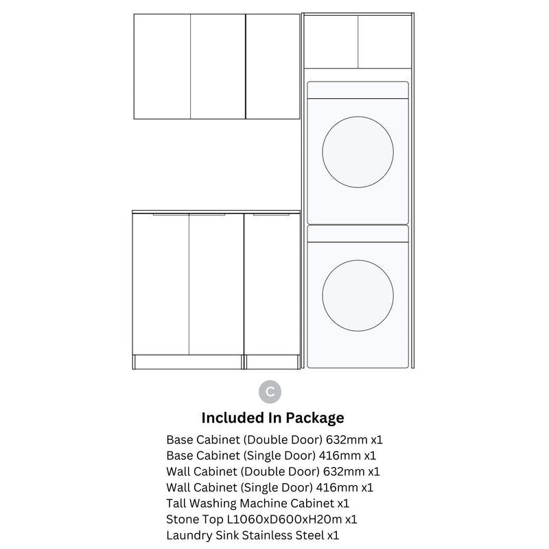 OTTI NOOSA MATTE WHITE 1715MM LAUNDRY AND WALL CABINET WITH STONE TOP & SINK (PACKAGE-C)