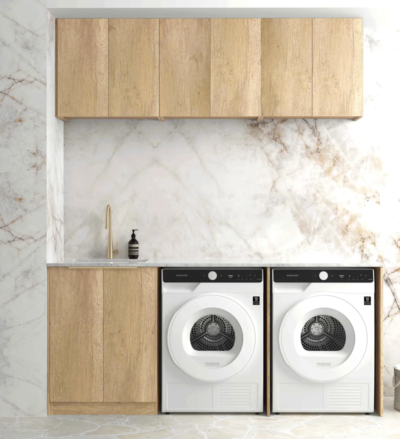 OTTI BYRON NATURAL OAK 1960MM LAUNDRY AND WALL CABINET WITH STONE TOP & SINK (PACKAGE-A)