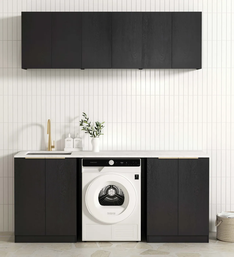 OTTI BYRON BLACK OAK 1960MM LAUNDRY AND WALL CABINET WITH STONE TOP & SINK (PACKAGE-B)