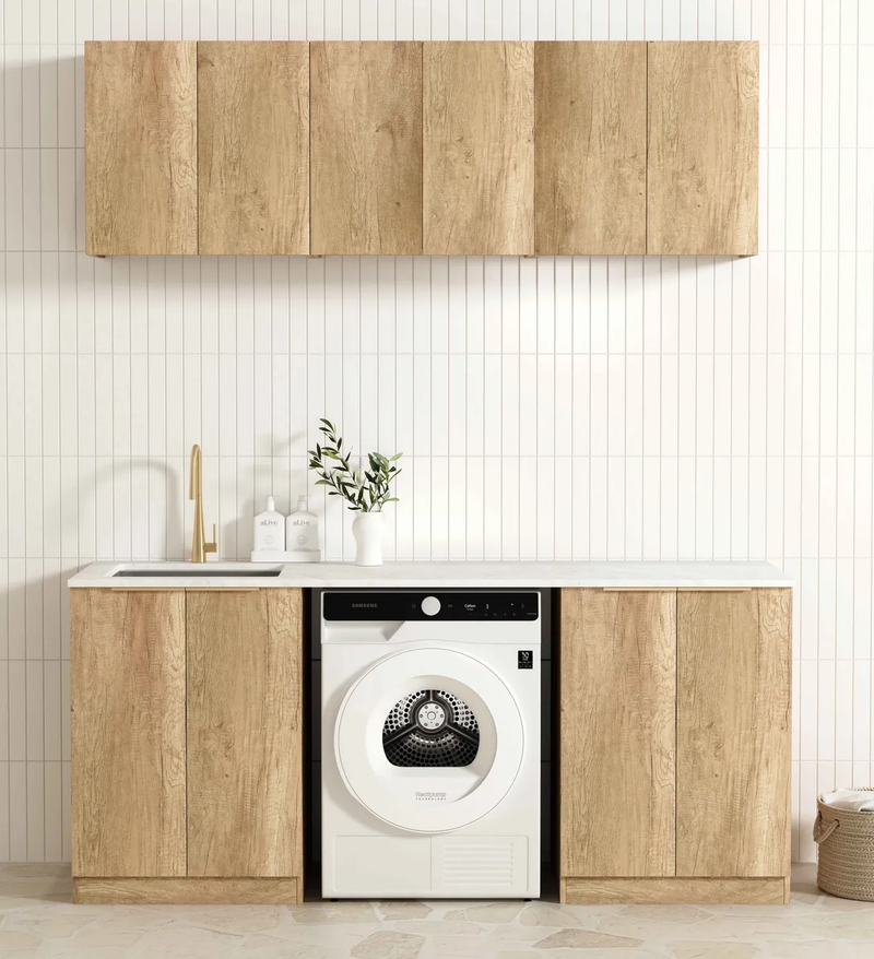 OTTI BYRON NATURAL OAK 1960MM LAUNDRY AND WALL CABINET WITH STONE TOP & SINK (PACKAGE-B)