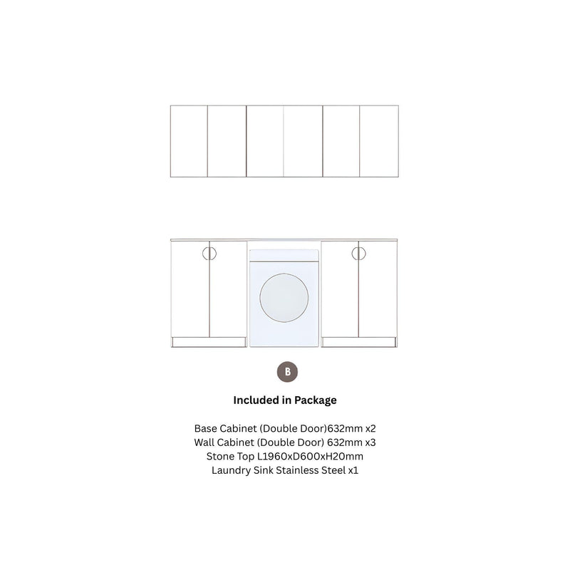 OTTI MARLO MATTE BLACK 1960MM LAUNDRY AND WALL CABINET WITH STONE TOP & SINK (PACKAGE-B)