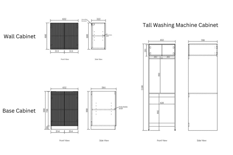 OTTI BONDI MATTE WHITE 1960MM LAUNDRY AND WALL CABINET WITH STONE TOP & SINK (PACKAGE-C)