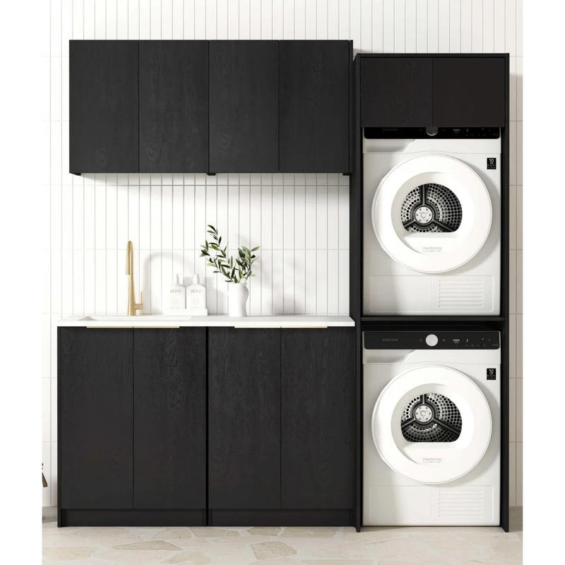 OTTI BYRON BLACK OAK 1960MM LAUNDRY AND WALL CABINET WITH STONE TOP & SINK (PACKAGE-C)