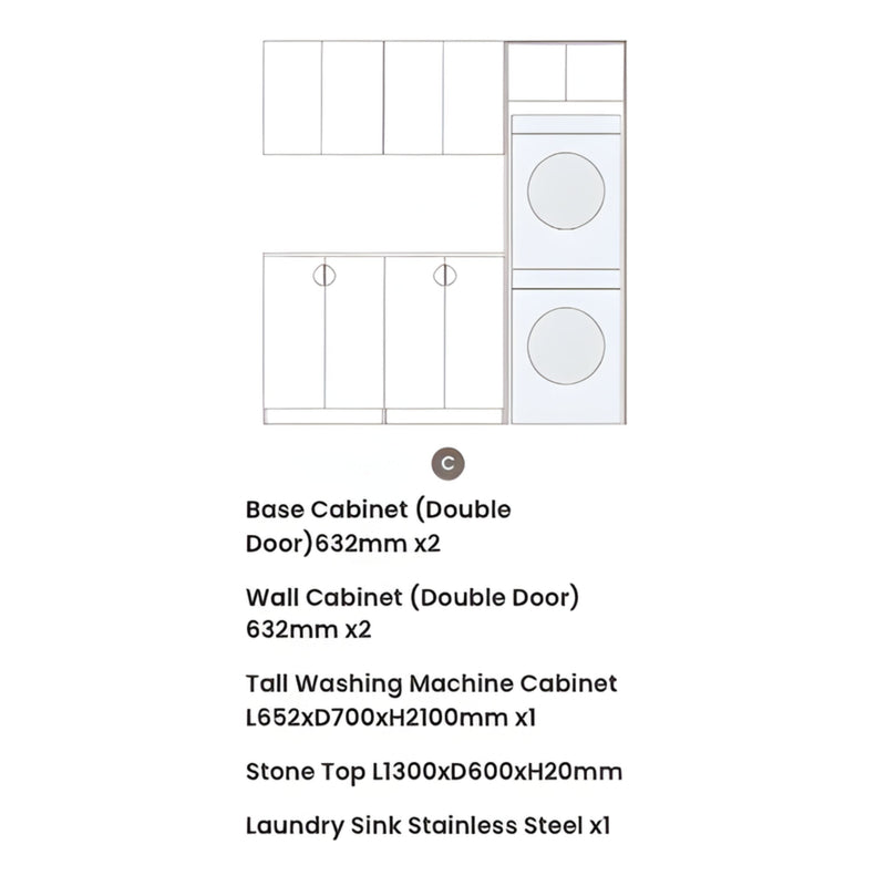 OTTI MARLO MATTE BLACK 1960MM LAUNDRY AND WALL CABINET WITH STONE TOP & SINK (PACKAGE-C)