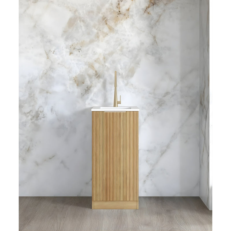 OTTI HAVANA WOODLAND OAK FLUTED 430MM MINI LAUNDRY CABINET WITH STONE TOP & SINK