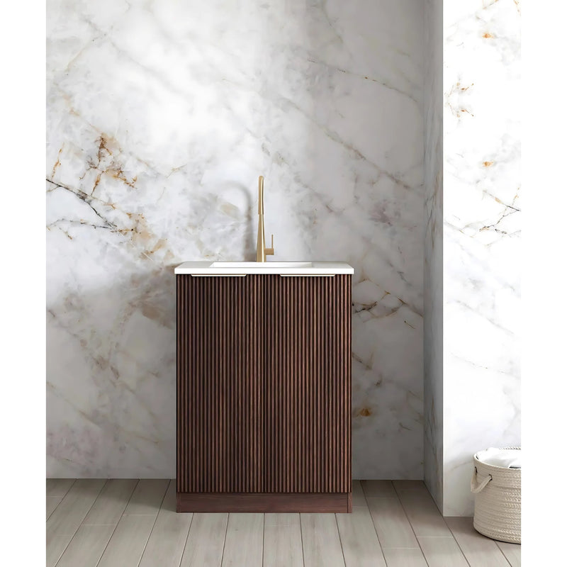 OTTI HAVANA SABLE WALNUT 650MM MINI LAUNDRY CABINET WITH STONE TOP & SINK