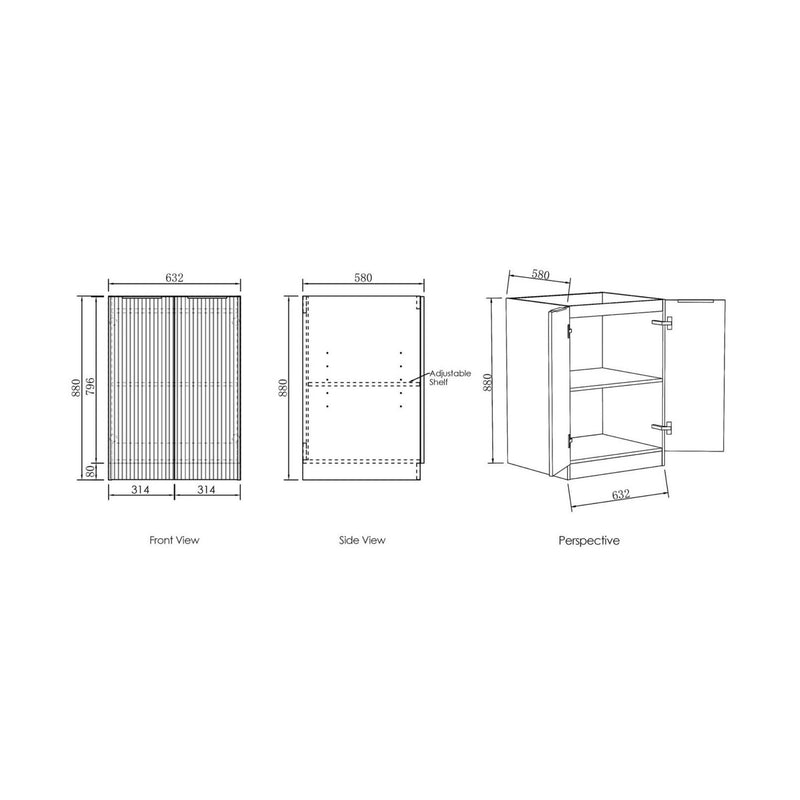 OTTI HAVANA SABLE WALNUT FLUTED 1300MM BASE LAUNDRY CABINET WITH STONE TOP & SINK