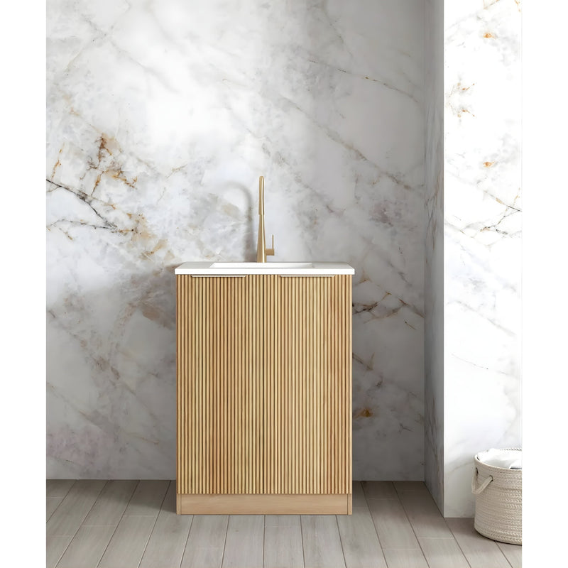 OTTI HAVANA WOODLAND OAK 650MM MINI LAUNDRY CABINET WITH STONE TOP & SINK