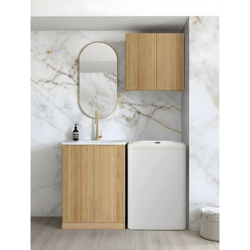 OTTI HAVANA WOODLAND OAK FLUTED 650MM MINI LAUNDRY SET WITH STONE TOP & SINK