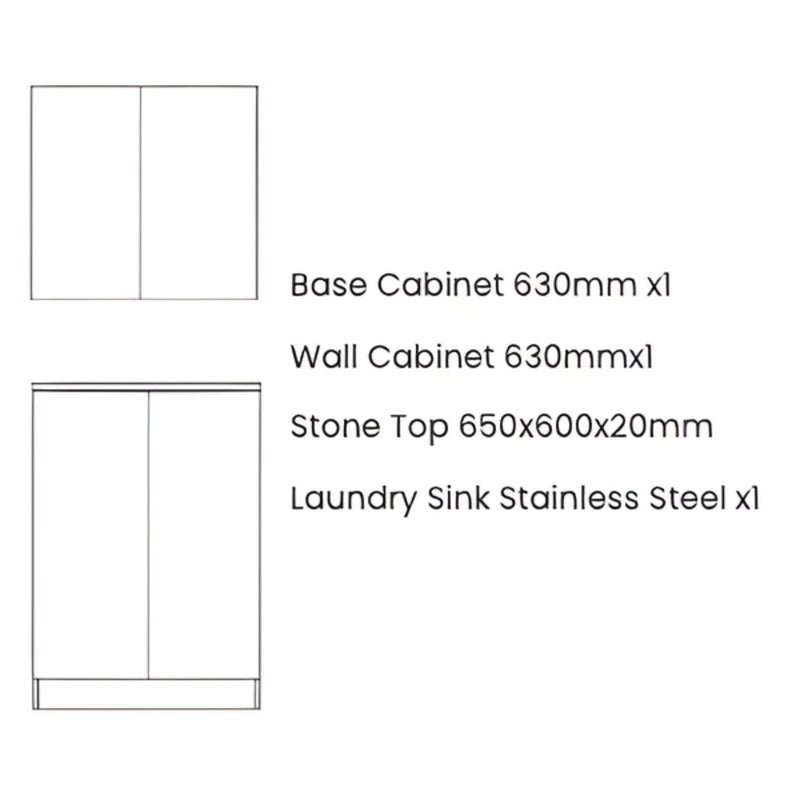OTTI HAVANA WOODLAND OAK FLUTED 650MM MINI LAUNDRY SET WITH STONE TOP & SINK