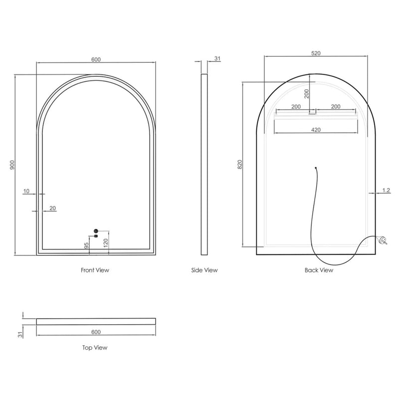OTTI ARCHIE METAL FRAMED LED MIRROR WHITE 600X900MM