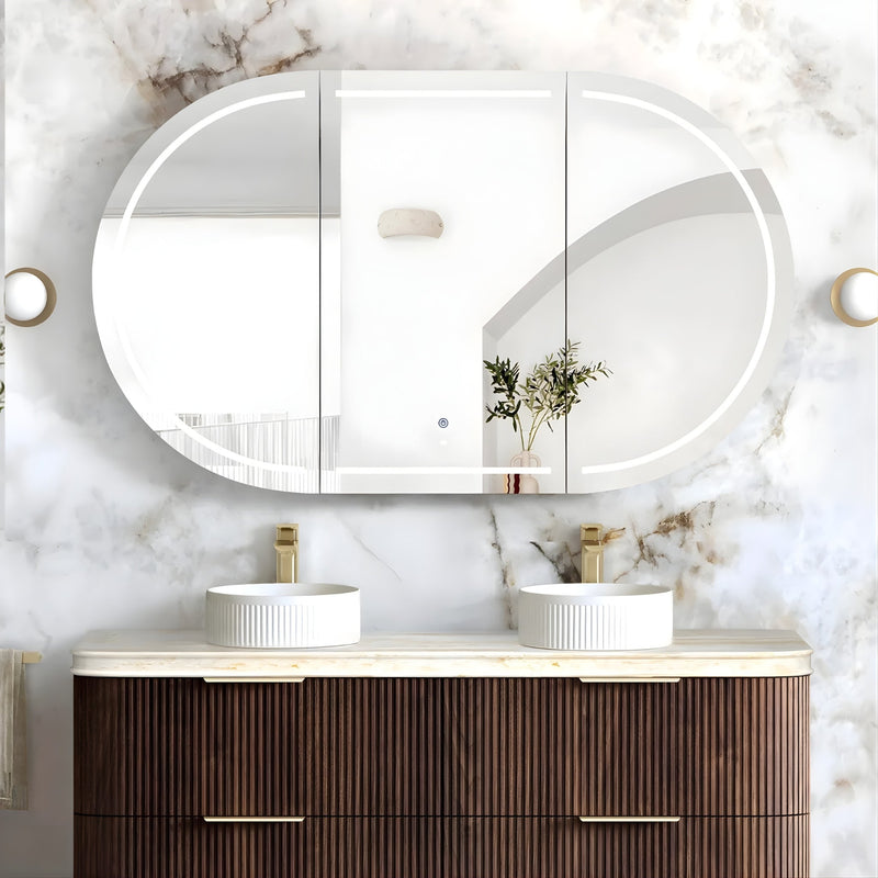 OTTI BONDI SABLE WALNUT LED SHAVING CABINET WITH POWERPOINT 1500X900MM