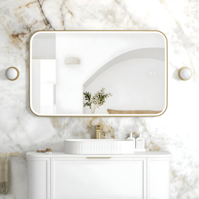 OTTI NEWPORT METAL FRAMED LED MIRROR BRUSHED GOLD 750X1200MM
