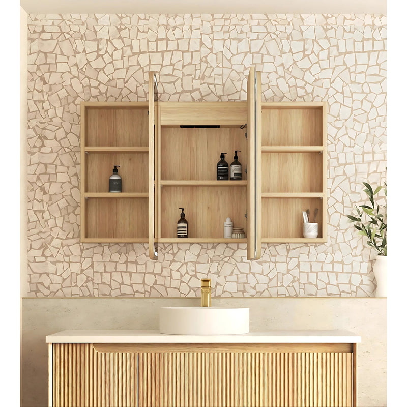 OTTI NEWPORT NATURAL OAK LED SHAVING CABINET WITH POWERPOINT 1200X750MM