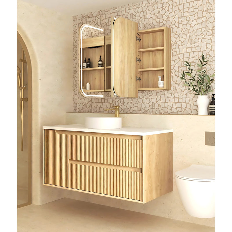 OTTI NEWPORT NATURAL OAK LED SHAVING CABINET WITH POWERPOINT 1200X750MM