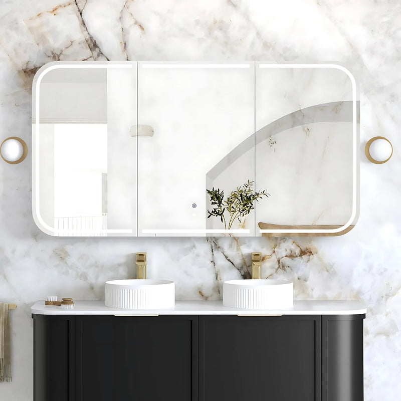 OTTI NEWPORT BLACK OAK LED SHAVING CABINET WITH POWERPOINT 1500X750MM