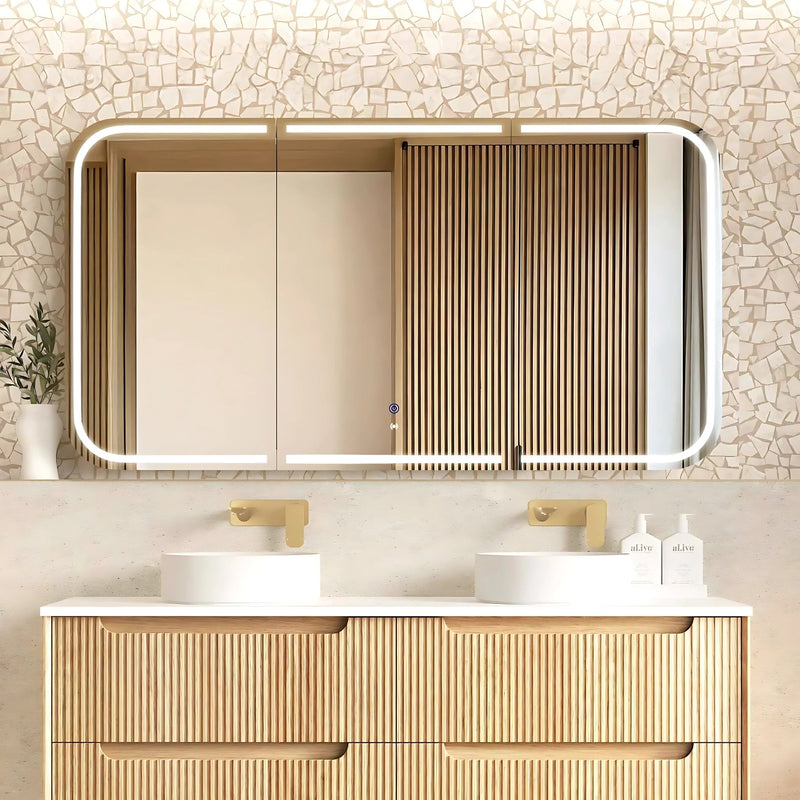 OTTI NEWPORT NATURAL OAK LED SHAVING CABINET WITH POWERPOINT 1500X750MM