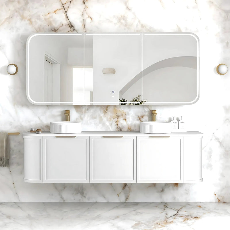 OTTI NEWPORT MATTE WHITE LED SHAVING CABINET WITH POWERPOINT 1800X750MM