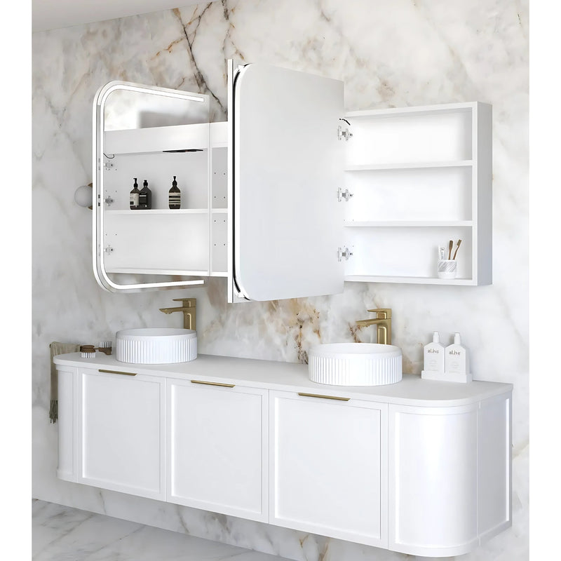 OTTI NEWPORT MATTE WHITE LED SHAVING CABINET WITH POWERPOINT 1800X750MM