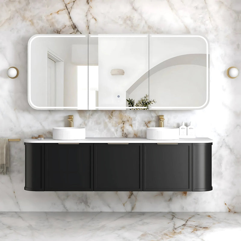 OTTI NEWPORT BLACK OAK LED SHAVING CABINET WITH POWERPOINT 1800X750MM