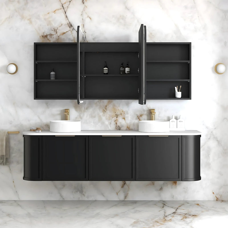 OTTI NEWPORT BLACK OAK LED SHAVING CABINET WITH POWERPOINT 1800X750MM