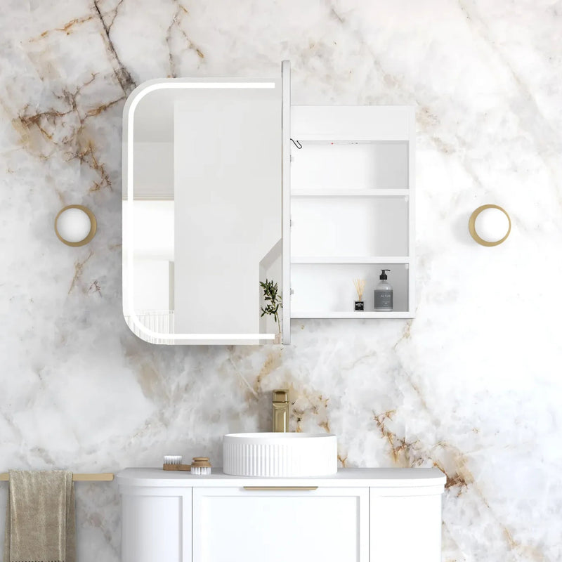 OTTI NEWPORT MATTE WHITE LED SHAVING CABINET WITH POWERPOINT 900X750MM