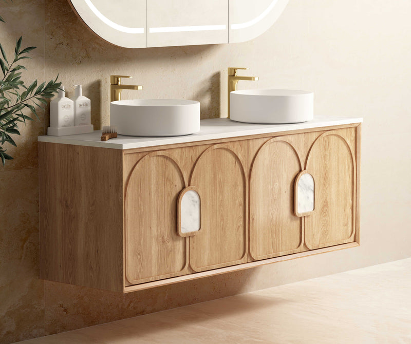 OTTI LAGUNA MARK II WOODLAND OAK 1500MM DOUBLE BOWL WALL HUNG VANITY