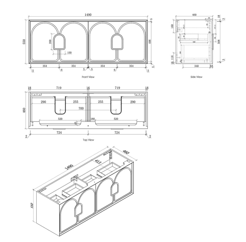 OTTI LAGUNA MARK II WOODLAND OAK 1500MM DOUBLE BOWL WALL HUNG VANITY