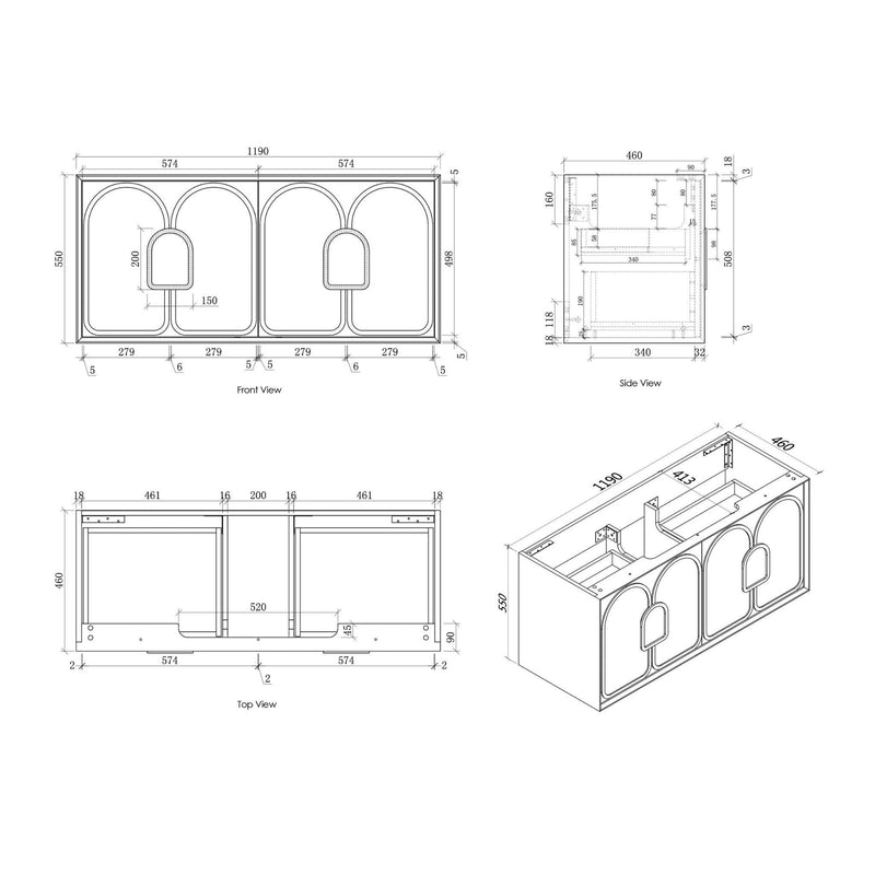 OTTI LAGUNA MARK II BLACK OAK 1200MM SINGLE BOWL WALL HUNG VANITY