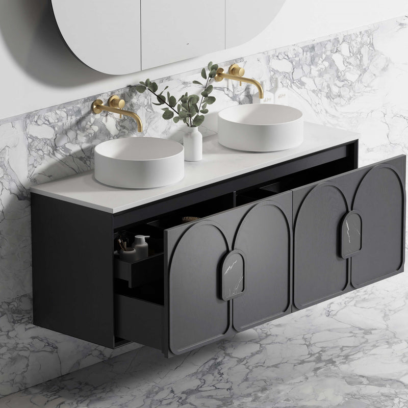 OTTI LAGUNA MARK II BLACK OAK 1500MM DOUBLE BOWL WALL HUNG VANITY